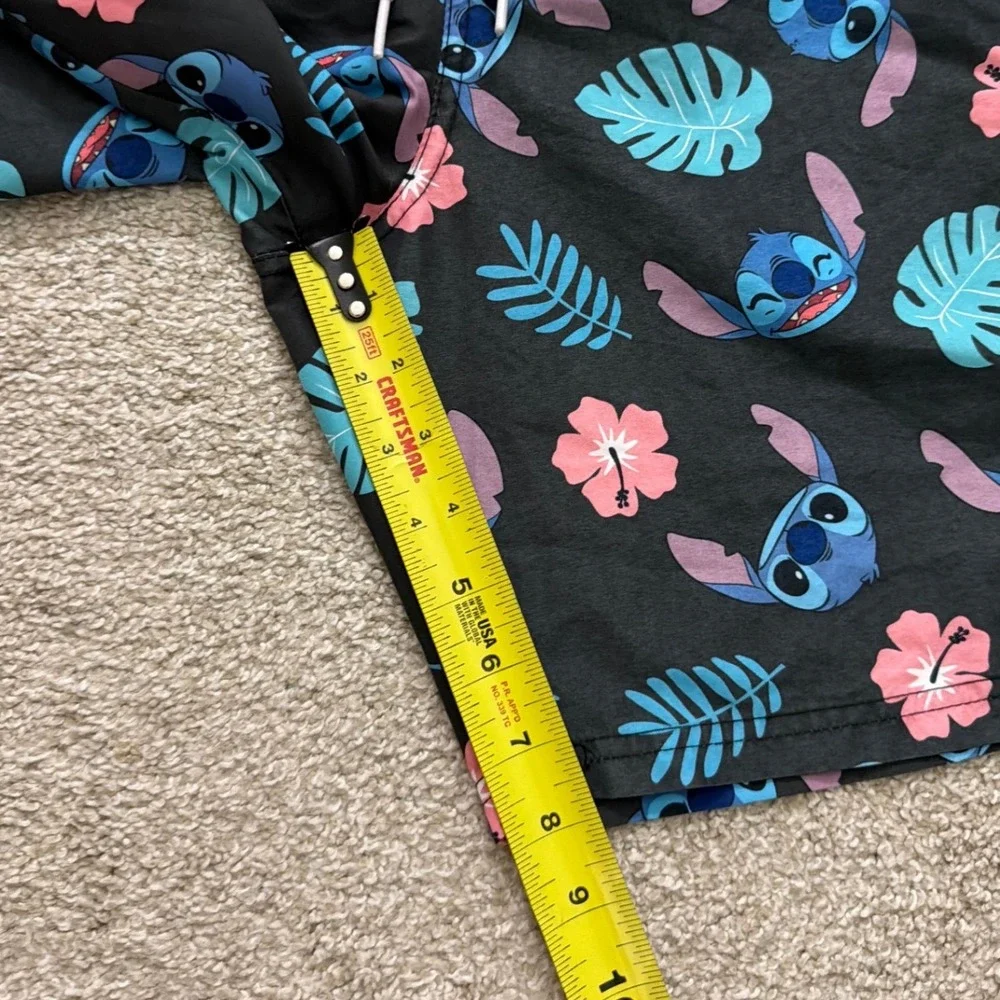 Disney Stitch Men Swim Trunks XL Black Tropical Floral Lilo & Stitch Board Short